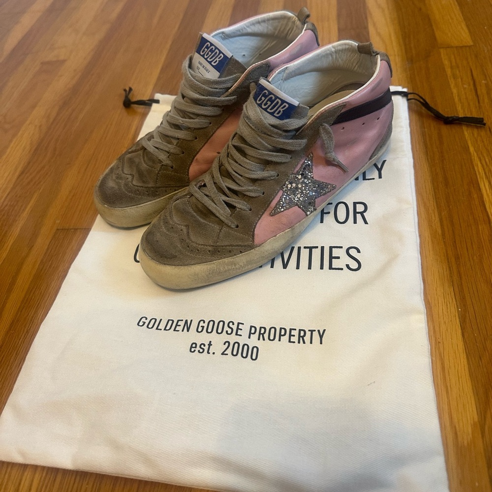 Golden Goose Pink Silver Glitter Mid Star Leather & Suede Sneakers - Picture 6 of 10